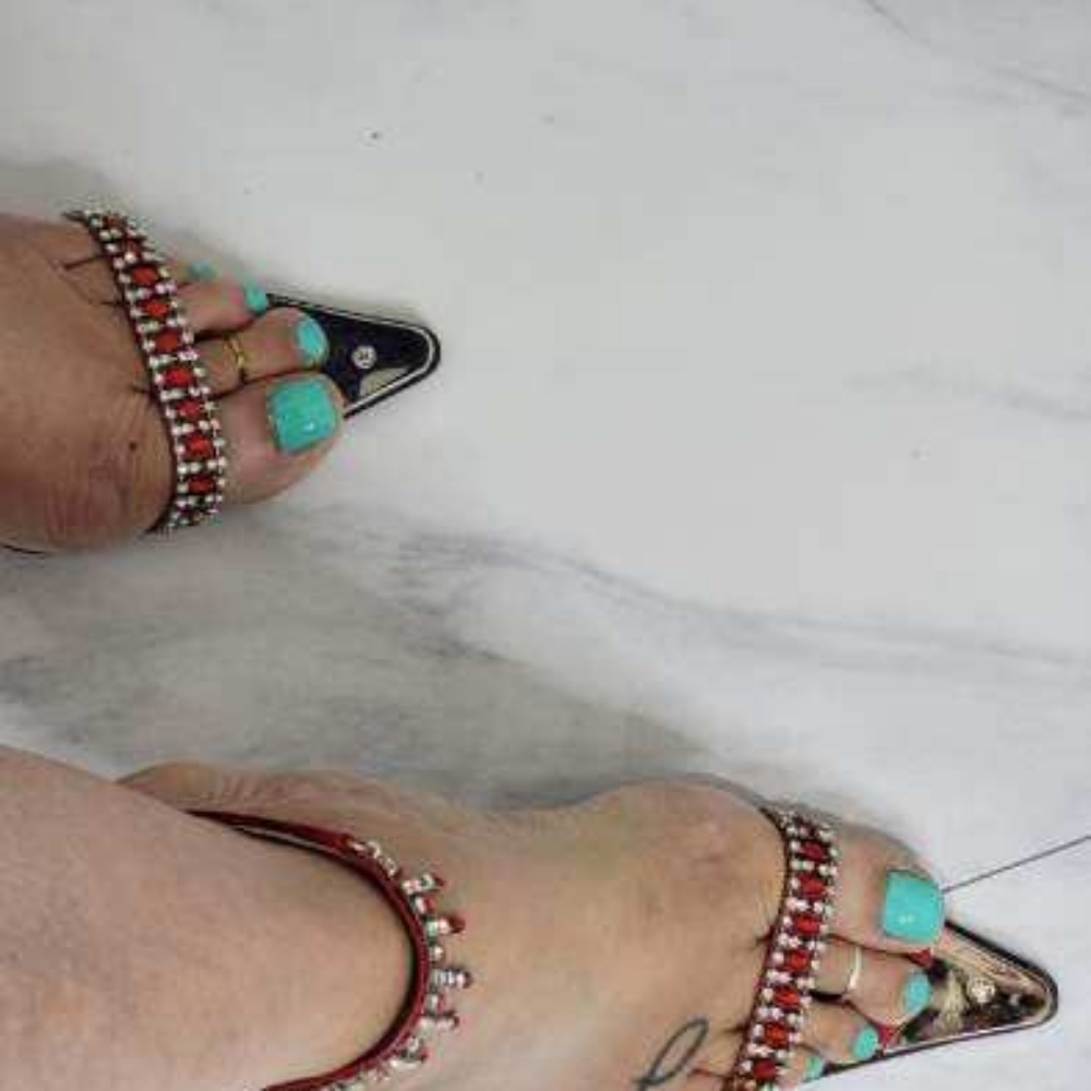 Red, rhinestone, Texas flare heels